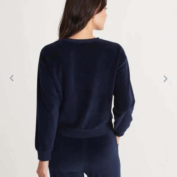 MARINE layer Moonlight Velour Sweatshirt in Navy - Picture 4 of 6
